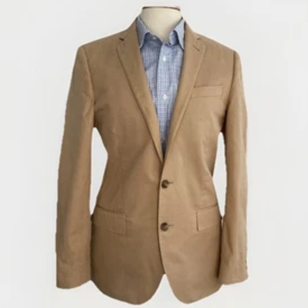 J Crew Crespi Italian Woven Cotton Chino Tan / Camel Two Button Jacket 36 R